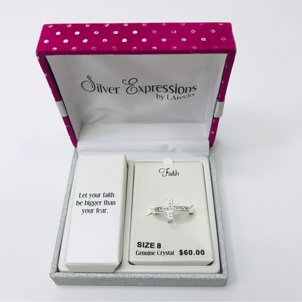SILVER EXPRESSIONS Silver Faith Crystal Ring Size 8